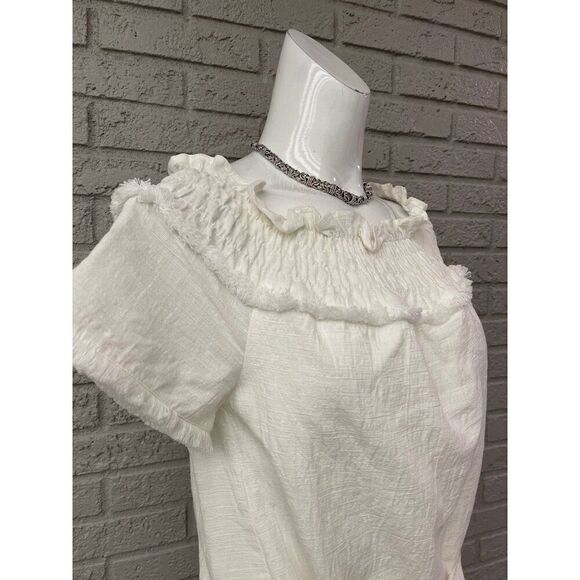 Line + Dot Women White Textured Off Shoulder Self-Belted Slit Midi Dress Size S - Picture 4 of 12